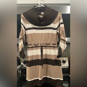 Pink Rose Brown and Cream Striped Sweater Dress